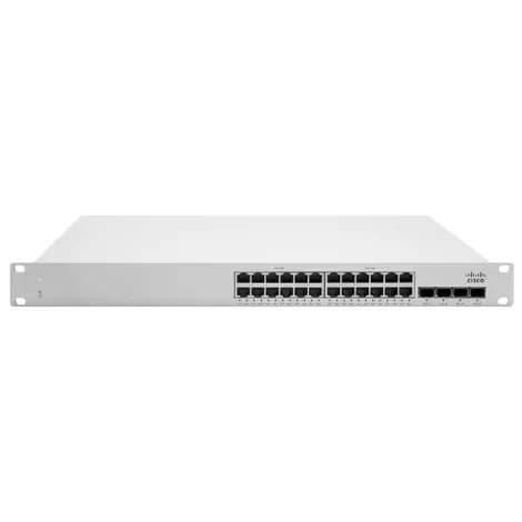 Switch Cisco Meraki MS250-24P - 24x GbE RJ45 e 4x GbE SFP+, 1x Interface GbErenciamento, 2x Stack Port. PoE 370W - PN: MS250-24P-HW