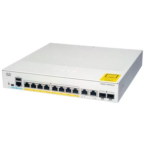 Switch Cisco Catalyst C1000-8FP-E-2G-L - 8 portas 10/100/1000 RJ45 PoE+, 2x SFP/ RJ-45 - PN: C1000-8FP-E-2G-L